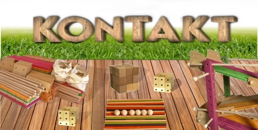 Diverse Spiele auf einem Holztisch mir der Überschrift: Kontakt
