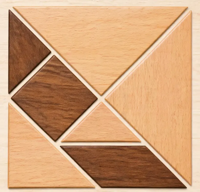 Tangram aus Holz als Beitragsbild für Schule, Förderung und Denkspiele